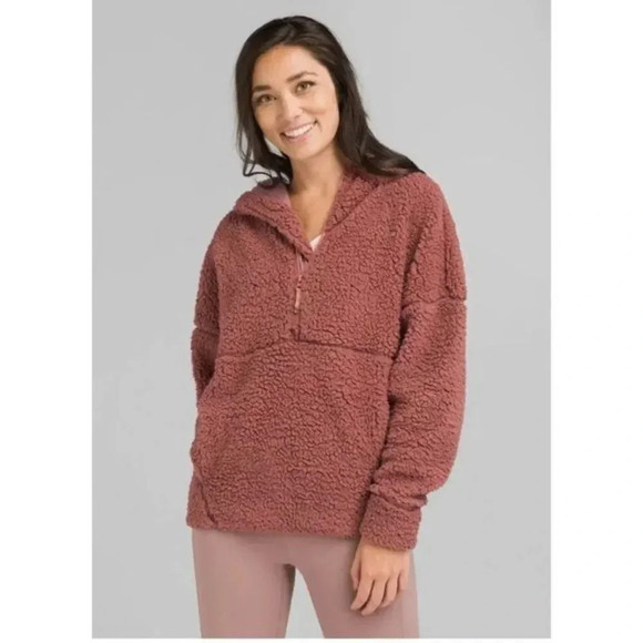 Prana Permafrost Mauve Pink Half Zip Boucle Sherpa Pullover M - Picture 1 of 5